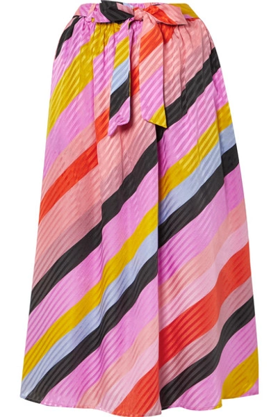 Shop Stine Goya Audrey Striped Silk-jacquard Midi Skirt In Pink