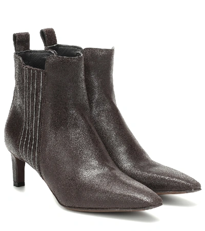 Shop Brunello Cucinelli Embellished Leather Ankle Boots In Brown