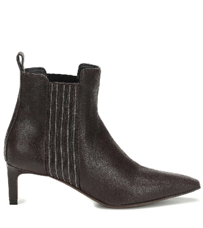 Shop Brunello Cucinelli Embellished Leather Ankle Boots In Brown