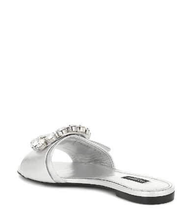 Shop Dolce & Gabbana Crystal-embellished Leather Slides In Metallic
