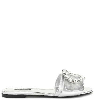 Shop Dolce & Gabbana Crystal-embellished Leather Slides In Metallic