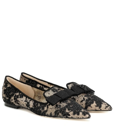 Shop Jimmy Choo Gala Lace Ballet Flats In Black