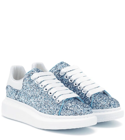 Alexander Mcqueen Larry Blue Glittered Leather Sneakers | ModeSens