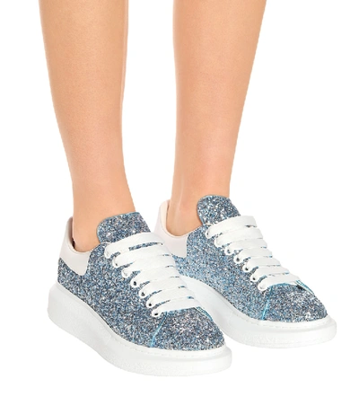 Shop Alexander Mcqueen Glitter Platform Sneakers In Blue