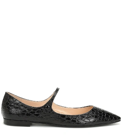 Shop Prada Embossed Leather Ballet Flats In Black