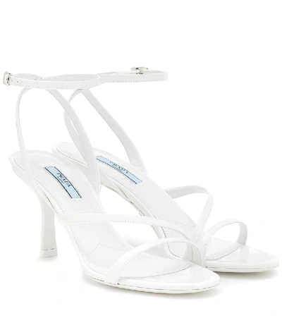 Shop Prada Patent Leather Sandals In White