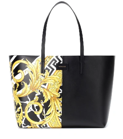 Shop Versace Medusa Printed Leather Tote In Black