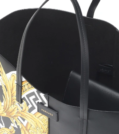 Shop Versace Medusa Printed Leather Tote In Black