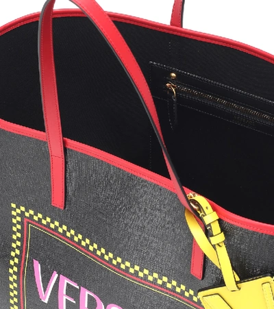 Shop Versace Logo Leather Tote In Black