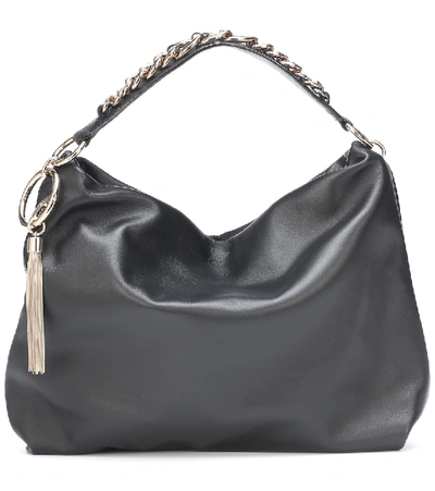 Shop Jimmy Choo Callie Leather Shoulder Bag In Black