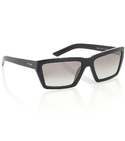 Shop Prada Rectangular Sunglasses In Black