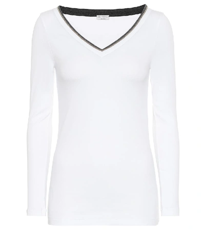 Shop Brunello Cucinelli Embellished Cotton Top In White