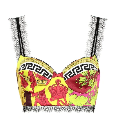 Shop Versace Barqoue Lace-trim Faille Bralette In Multicoloured