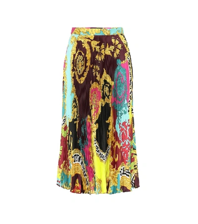 Shop Versace Montage-print Pleated Midi Skirt In Multicoloured