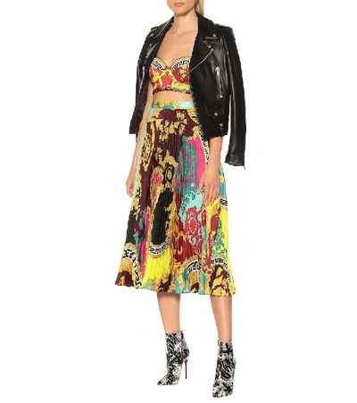 Shop Versace Montage-print Pleated Midi Skirt In Multicoloured
