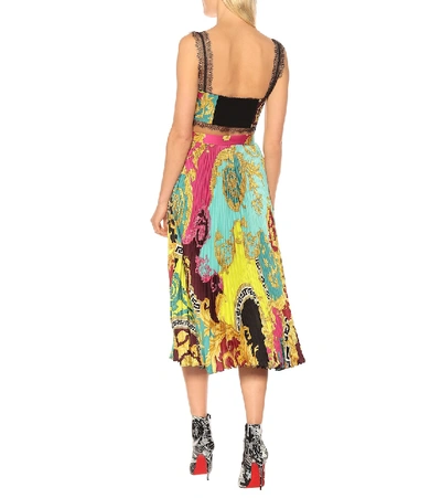 Shop Versace Montage-print Pleated Midi Skirt In Multicoloured