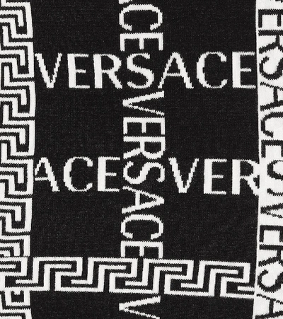 Shop Versace Logo Stretch-cotton Pencil Skirt In Black