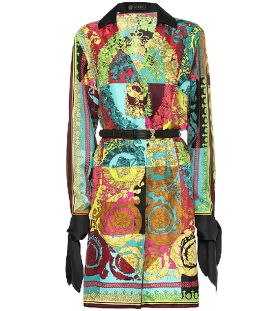 Shop Versace Printed Silk Dress In Multicoloured