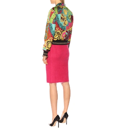 Shop Versace Printed Silk Bomber Jacket In Multicoloured
