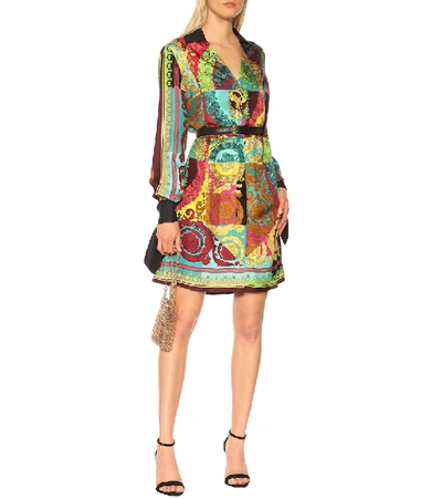 Shop Versace Printed Silk Dress In Multicoloured