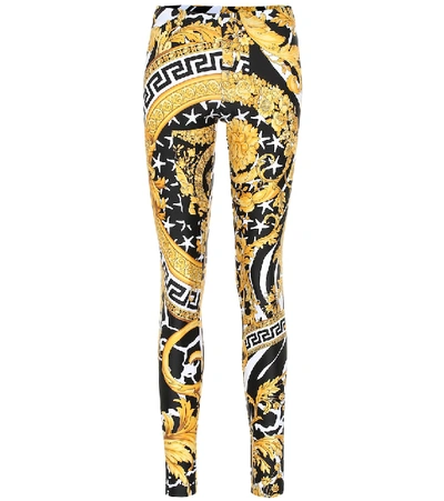 Shop Versace Baroque Printed Leggings In Black