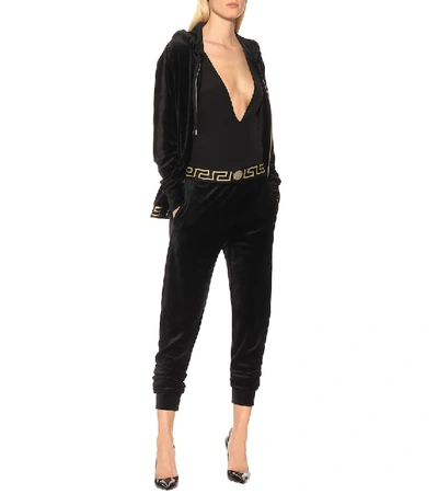 Shop Versace Velvet Trackpants In Black