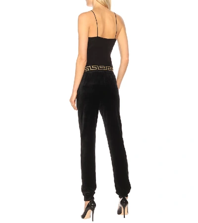 Shop Versace Velvet Trackpants In Black