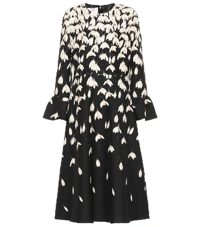 Shop Valentino Floral Wool And Silk-crêpe Dress In Black