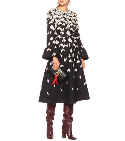 Shop Valentino Floral Wool And Silk-crêpe Dress In Black