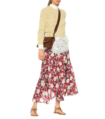 Shop Chloé Floral Hammered Silk Maxi Skirt In Red