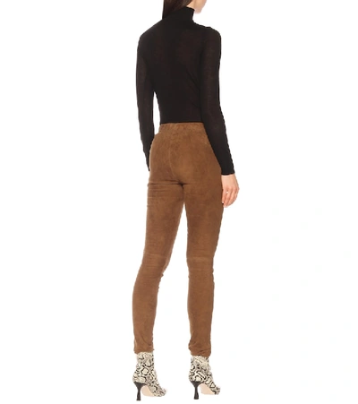 Shop Joseph Mid-rise Suede Leggings In Brown