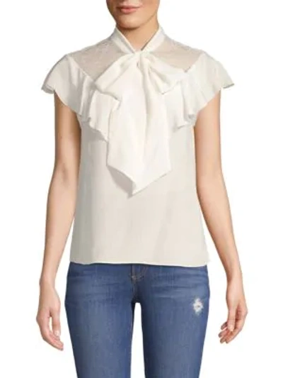 Shop Alice And Olivia Terry Ruffled Tie Neck Blouse In Off White