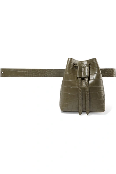 Shop Nanushka Minee Croc-effect Faux Leather Belt Bag In Dark Green