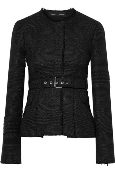 Shop Proenza Schouler Belted Frayed Tweed Jacket In Black
