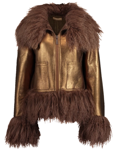 Shop Michael Kors Metallic Shearling Bomber Jacket In Copper