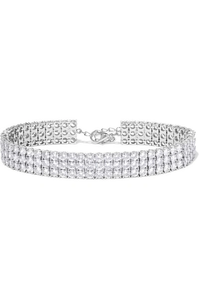 Shop Kenneth Jay Lane Rhodium-plated Cubic Zirconia Anklet In Silver