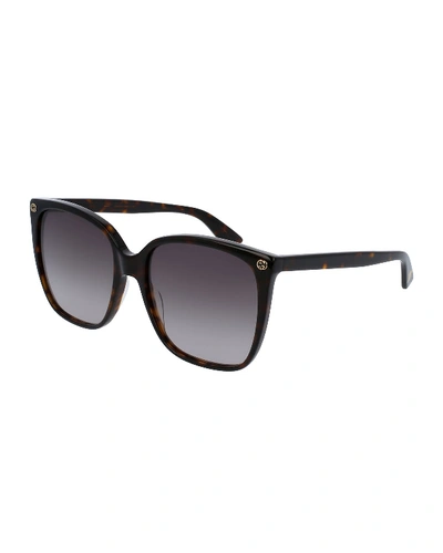 Shop Gucci Square Acetate Sunglasses W/ Interlocking G Detail In Havana