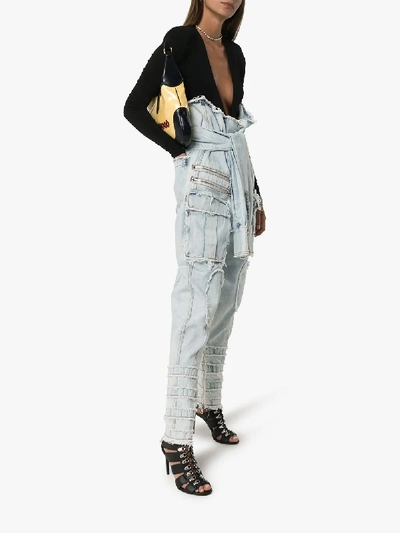 Shop Balmain High-rise Distressed Jeans In Blue