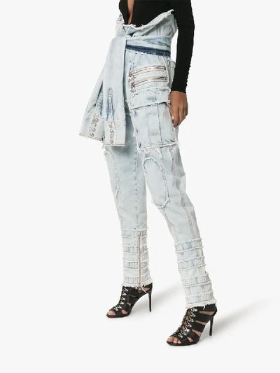 Shop Balmain High-rise Distressed Jeans In Blue