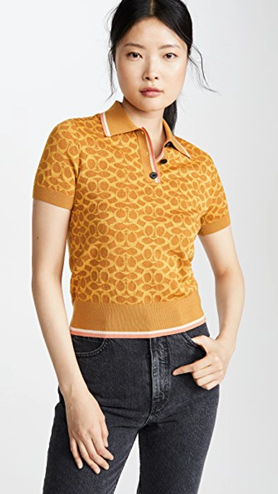 Shop Coach 1941 Fitted Polo Top In Yellow