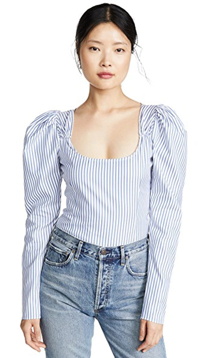Shop Caroline Constas Ariana Top In Blue Stripe