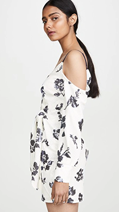 Shop Self-portrait Floral Sequin Wrap Dress In Ivory/navy