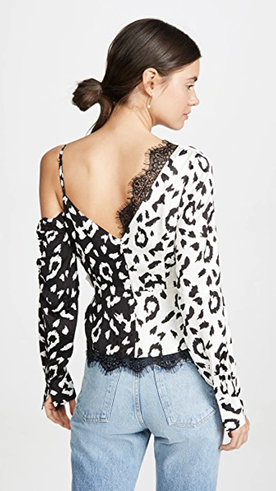 Lace-trimmed Leopard-print Satin-jacquard Blouse In Black