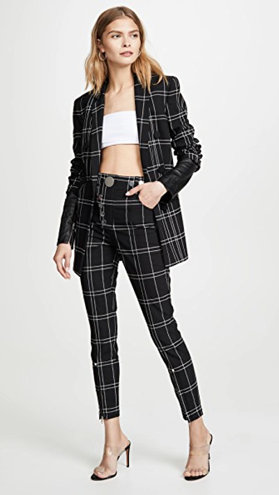 Shop Alexander Wang Peaked Lapel Jacket With Leather Trim In Black/white