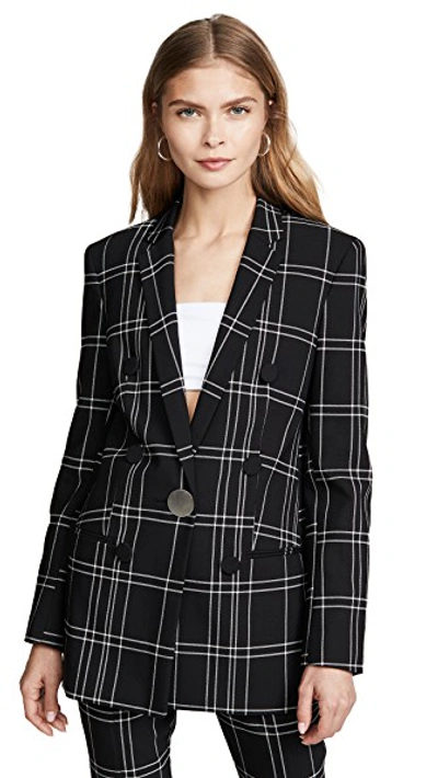 Shop Alexander Wang Peaked Lapel Jacket With Leather Trim In Black/white