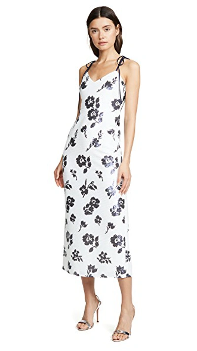Shop Self-portrait Sleeveless Floral Sequin Midi Dress In Ivory/navy