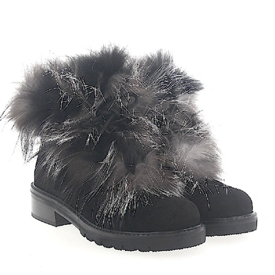 Shop Stuart Weitzman Ankle Boots Suede Fur Upper Black