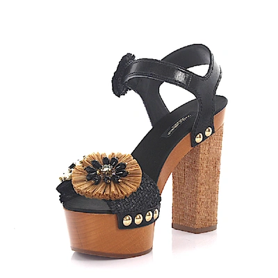 Shop Dolce & Gabbana Platform Sandals Gem Rivets Black Brown