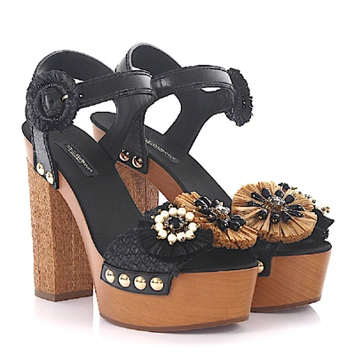 Shop Dolce & Gabbana Platform Sandals Gem Rivets Black Brown