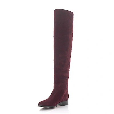 Shop Jimmy Choo Boots Calfskin Suede Stitching Bordeaux In Red
